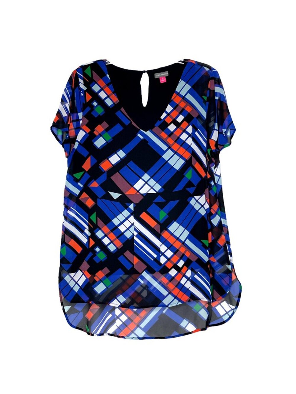 Flowy Relaxed Fit Vince Camuto Tunic Blouse Sheer Lined Vibrant Colors Size M